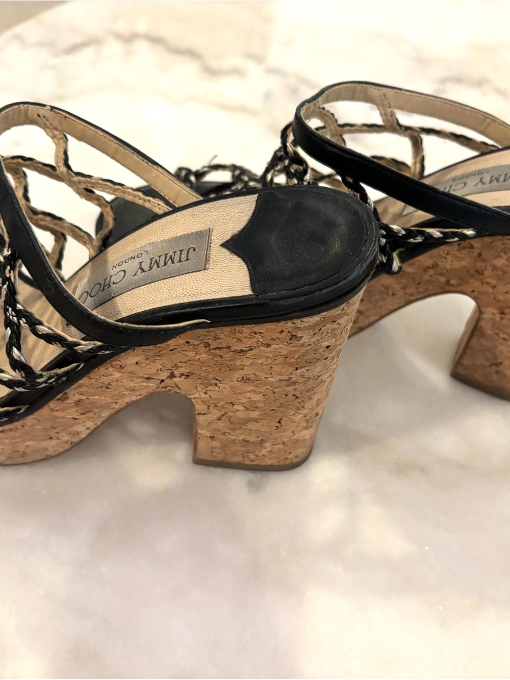 Jimmy Choo Black Braided Rope Wedge Sandals - Picture 2 of 3
